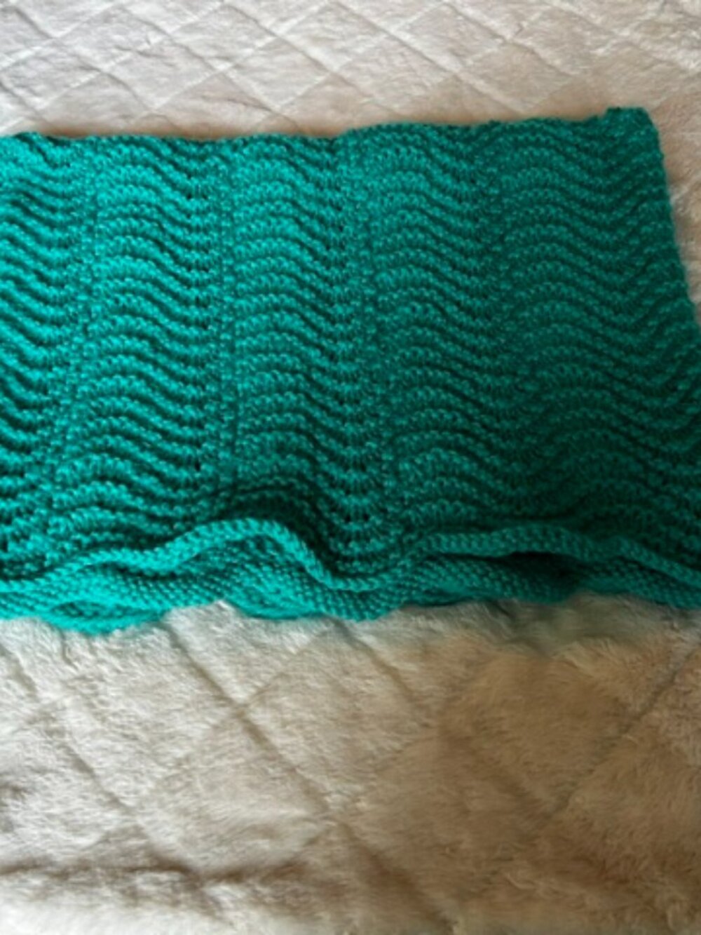 New Handmade Knit Baby Blanket - Teal Color